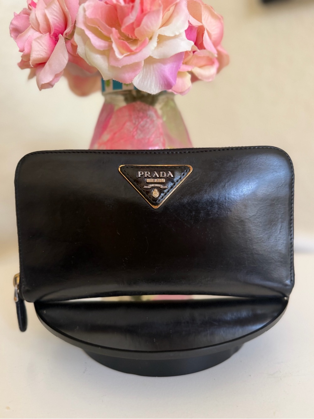 🥂HP🥂 Prada Black Zip Around Leather Wallet